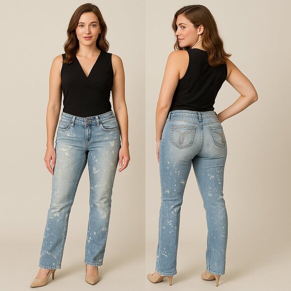 HINT JEANS Women’s Low Rise Bootcut Distressed Bleached Denim - Size 9 👖✨💎 - Picture 1 of 16